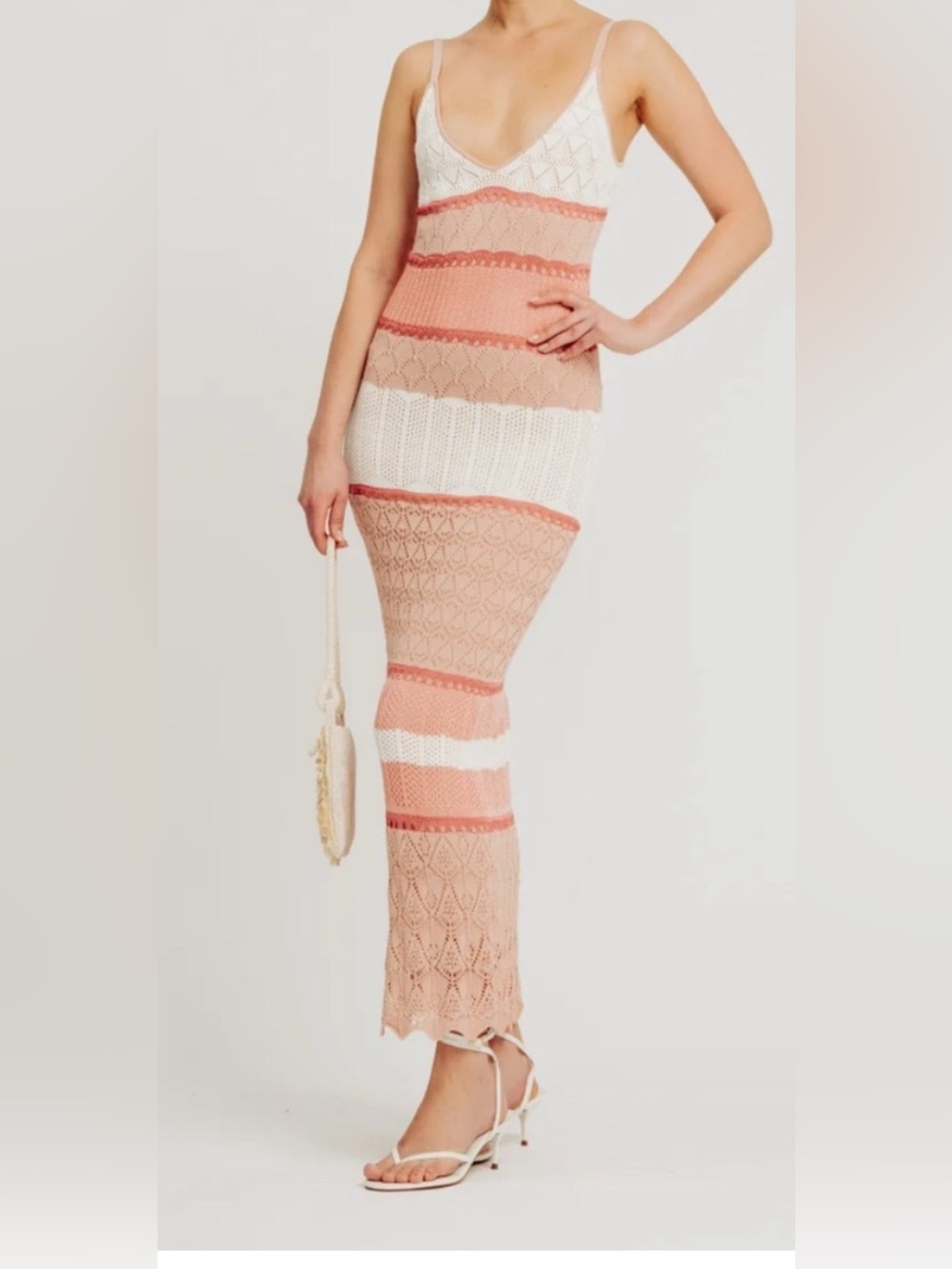 Torn by Ronny Kobo Striped Knit Halter Maxi Dress in Pink & White - Picture 3 of 10